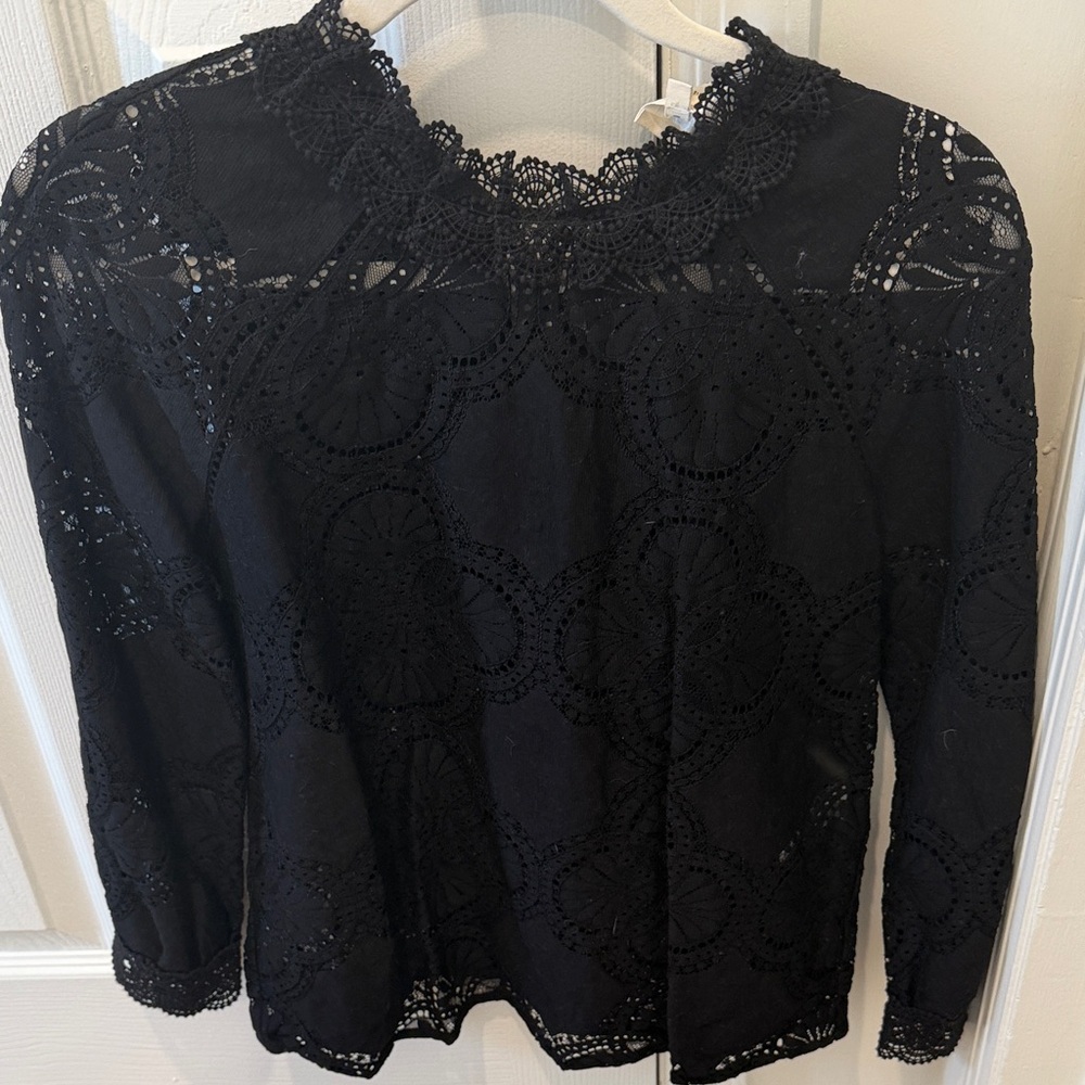 Sezane Black Lace Blouse
